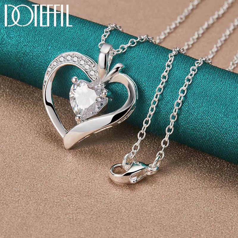 925 Sterling Silver 16-30 Inch Chain AAA Zircon Heart Pendant Necklace for Woman Wedding Engagement Charm Jewelry