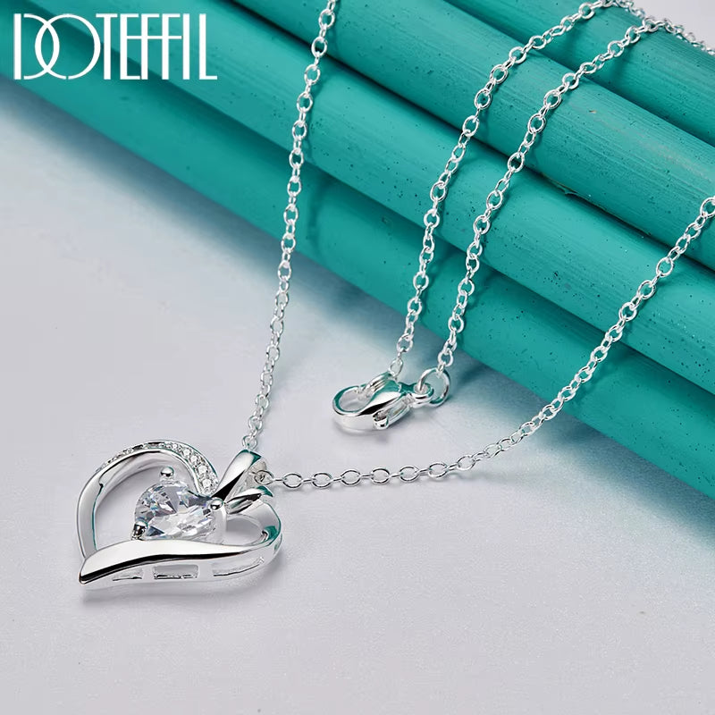 925 Sterling Silver 16-30 Inch Chain AAA Zircon Heart Pendant Necklace for Woman Wedding Engagement Charm Jewelry